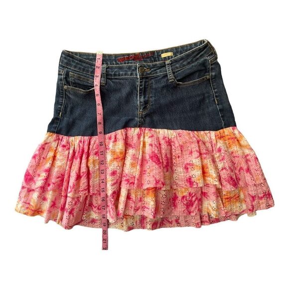 Arizona Jeans Co Western Cowgirl Tiered Print Skirt Denim Upper Juniors Sz 11 - Picture 6 of 7
